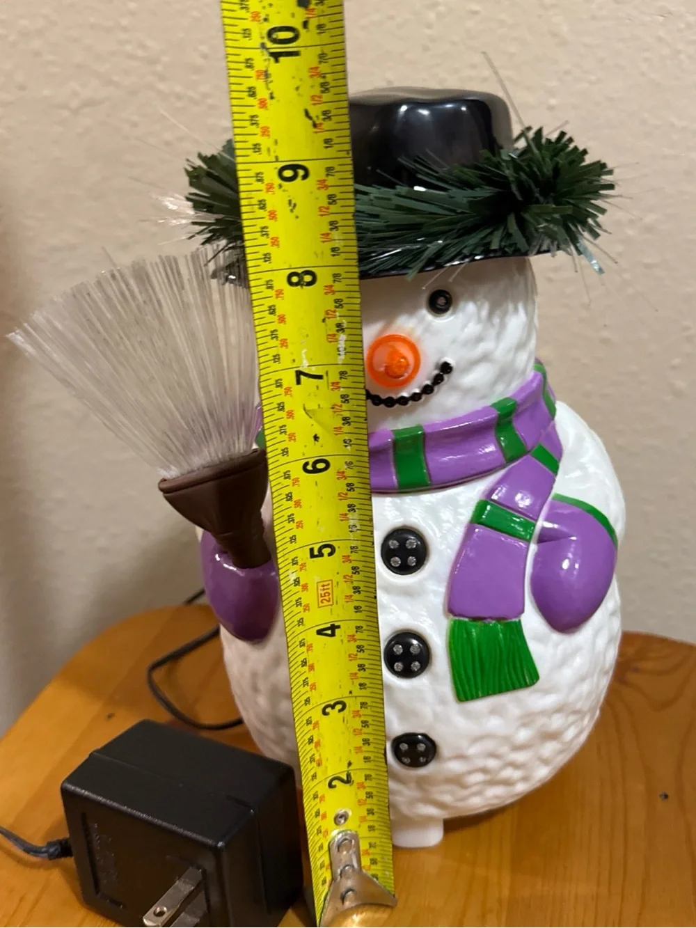 Vtg Fiber optic Blow mold  Purple & Green Snowman Holiday Light